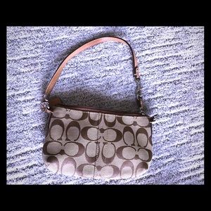 Coach Signature Print Tan Wristlet